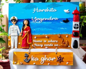 Indian Navy Themed Couple Nameplate With Hanging Plate