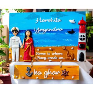Indian Navy Themed Couple Nameplate With Hanging Plate