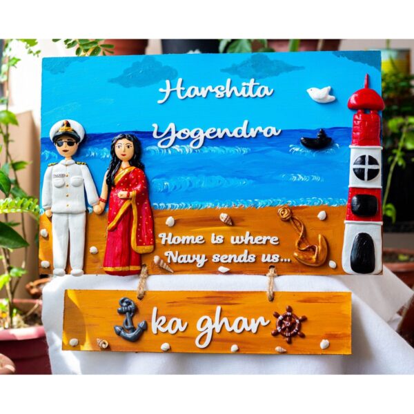 Indian Navy Themed Couple Nameplate With Hanging Plate