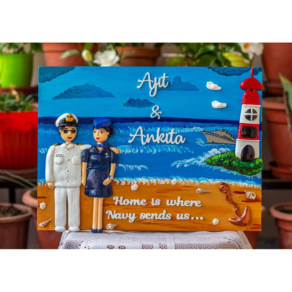 Indian Navy and Air Hostess Themed Nameplate  