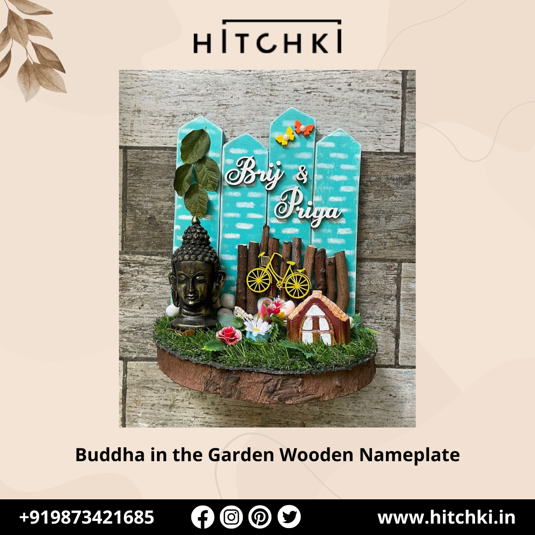 Invite Peace & Serenity with a Buddha in the Garden Wooden Nameplate