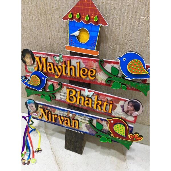Kids Bird House Name Plate for Child Room 3 Names 1