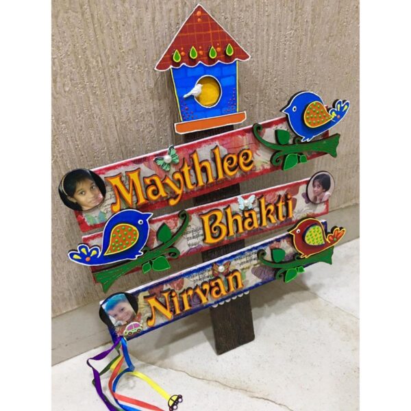 Kids Bird House Name Plate for Child Room 3 Names 2