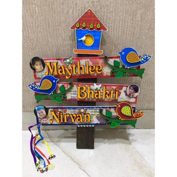 Kids Bird House Name Plate for Child Room 3 Names 3