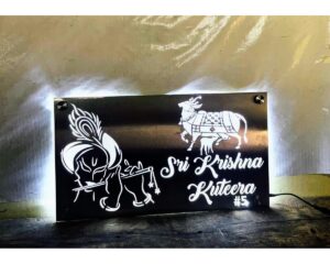 Krishna Design CNC Laser Cut Stainless Steel House Led Name Plate