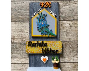 Krishna Feather Wooden Nameplate 1 1