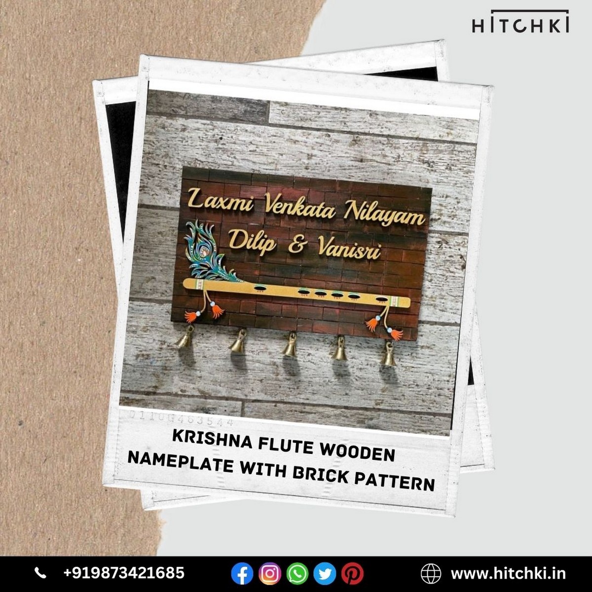 Krishna Flute Wooden Nameplate