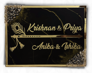 Krishna Theme Black Coated Resin Nameplate