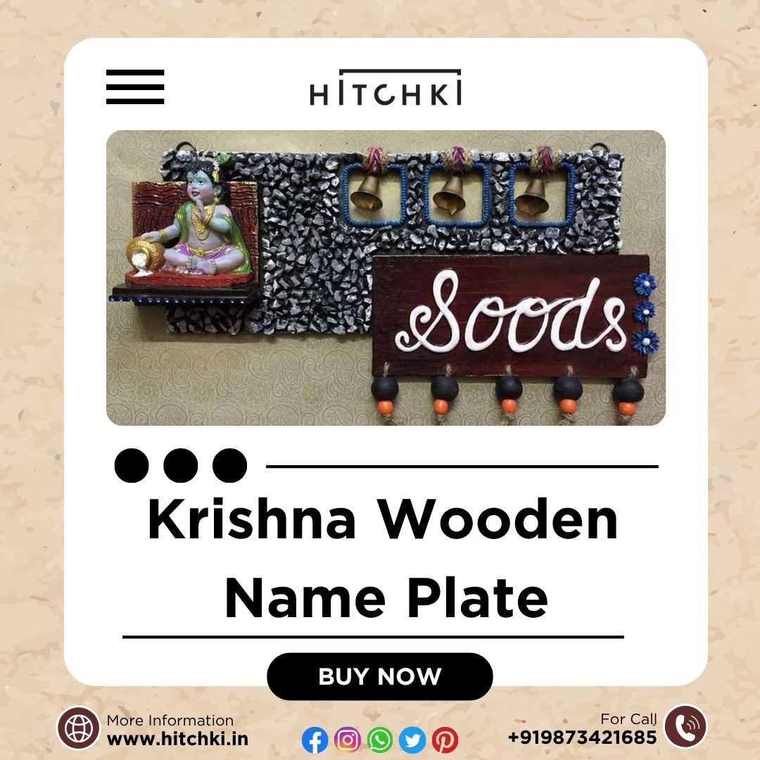 Krishna Wooden Name Plate