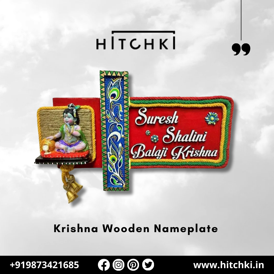 Krishna Wooden Nameplate – A Divine Addition to Your Home! ✨