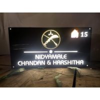 Human Figure Nameplate For Family Of 3 With Ganesha  LED Home Name Plate  Acrylic  waterproof