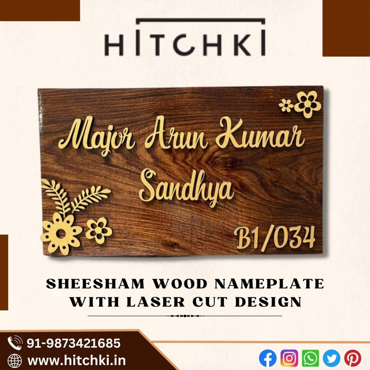 Sheesham Wood Nameplate With Laser Cut Design