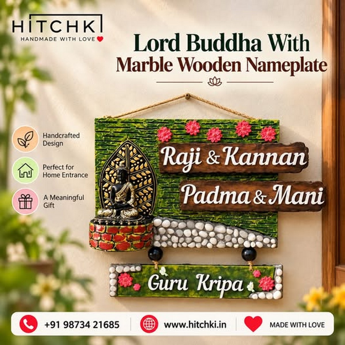 Lord Buddha Wooden Nameplate