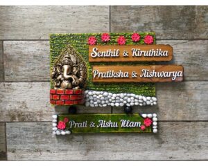 Lord Ganesha With Marbles Name Plate For House 1