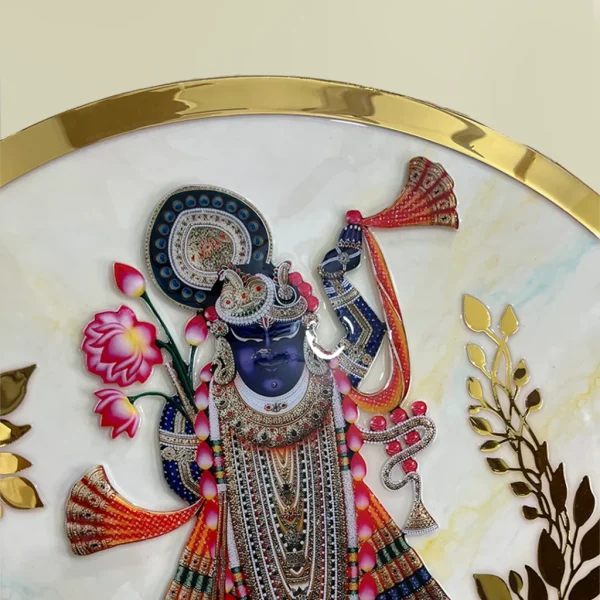 Lord Shreenath Ji Circle Metallic Off White Resin Nameplate 2 1024x1024