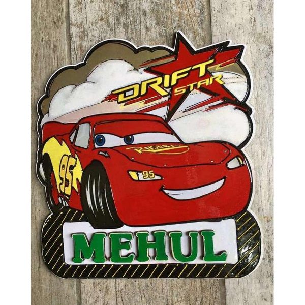 Mcqueen Car Kids Name Plate 600x600