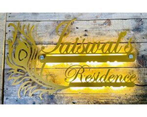 Metal LED House Name Plate Golden Finish