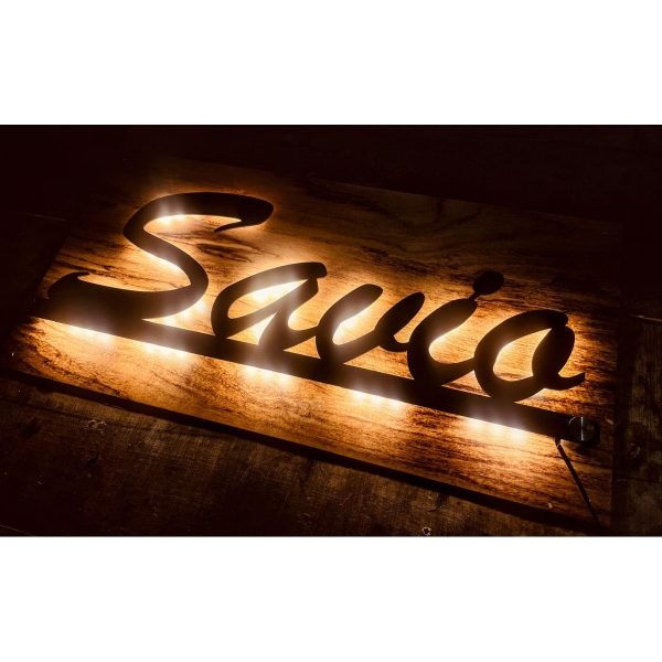 Metal LED Laser Cut House Name Plate with Wooden Texture Acrylic Waterproof 2