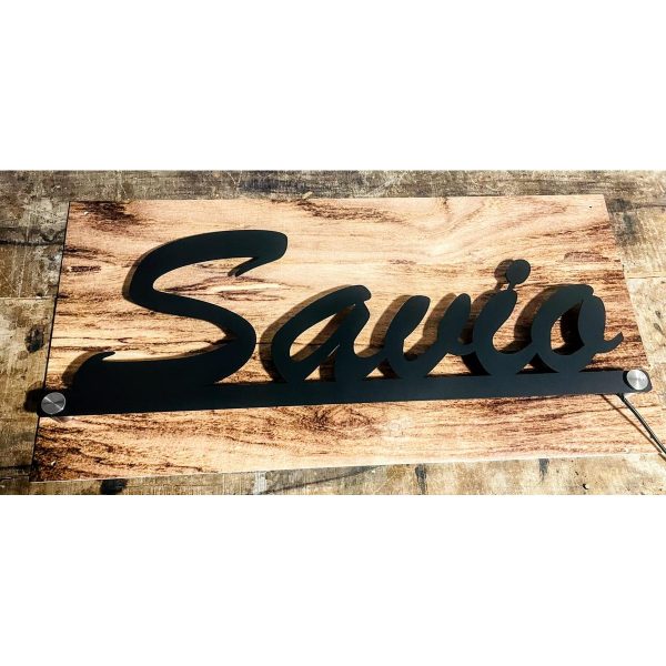 Metal LED Laser Cut House Name Plate with Wooden Texture Acrylic Waterproof 4