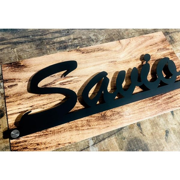 Metal LED Laser Cut House Name Plate with Wooden Texture Acrylic Waterproof 5