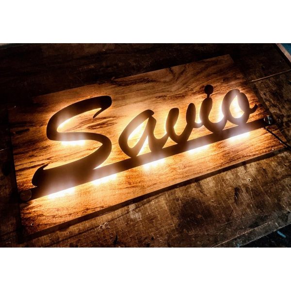 Metal LED Laser Cut House Name Plate with Wooden Texture Acrylic Waterproof 6