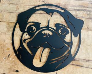 Metal Laser Cut Pug Design Wall Name Plate