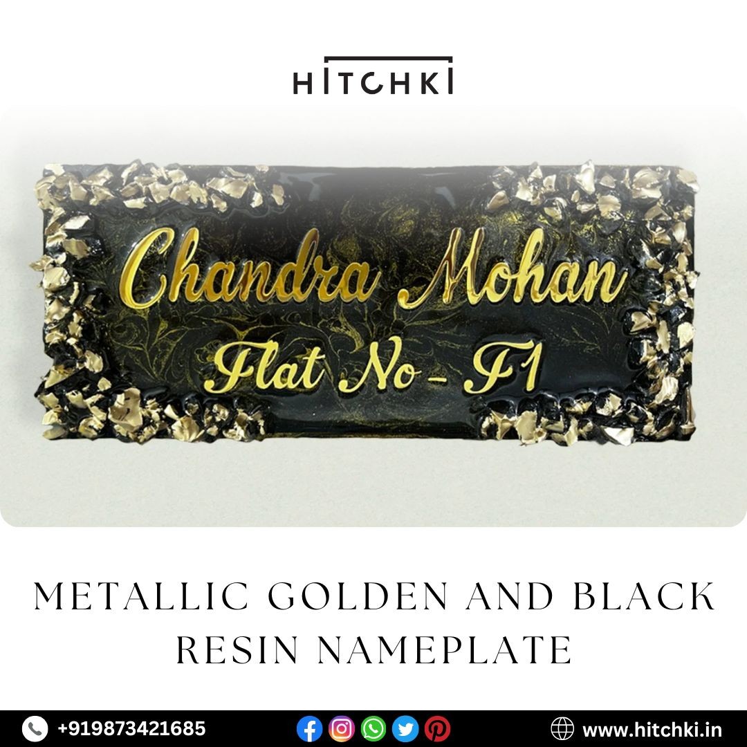 Metallic Golden and Black Resin Nameplate