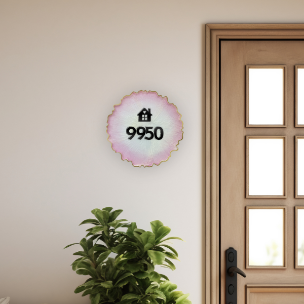 Metallic Pink and Pearl Look Resin House Numberplate 1