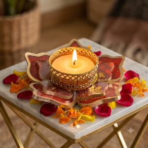 Resin tea Light Holder Subh Labh Subh LabhTea Light Holder Festive Decor Holder Diwali Decor Holder