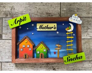 Moon and Stars Wooden Hut Name Plate Celestial Charm for Your Home (1)