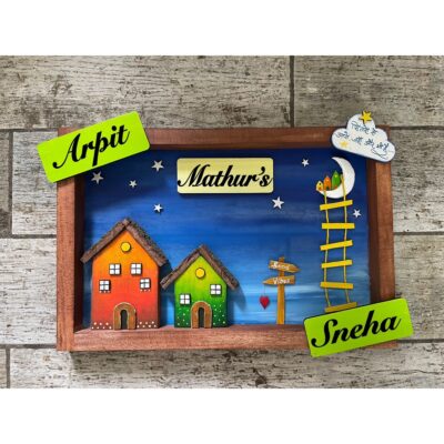 Moon and Stars Wooden Hut Name Plate Celestial Charm for Your Home 1 400x400