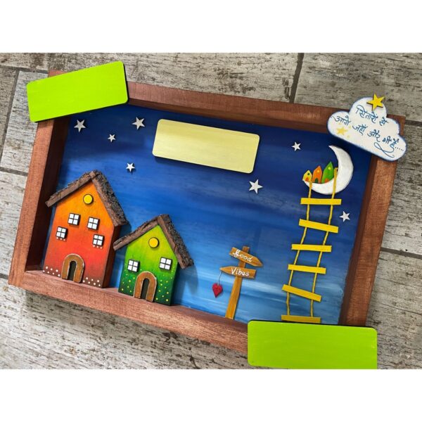 Moon and Stars Wooden Hut Name Plate Celestial Charm for Your Home (2)