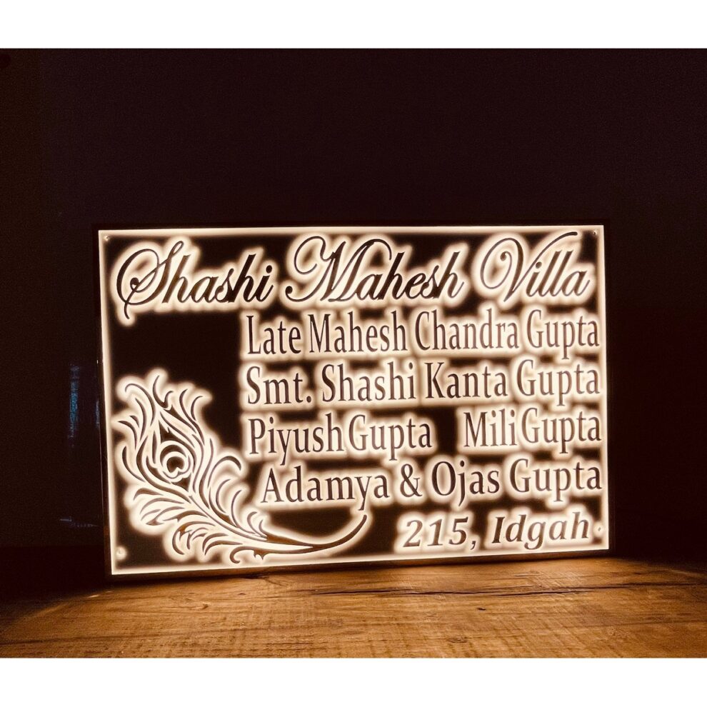 Acrylic Led Home Name Plate Waterproof Customized