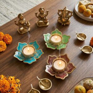 Resin tea Light Holder Subh Labh Subh LabhTea Light Holder Festive Decor Holder Diwali Decor Holder