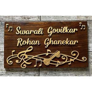 Music Notes themed Sheesham Wood House Nameplate 3