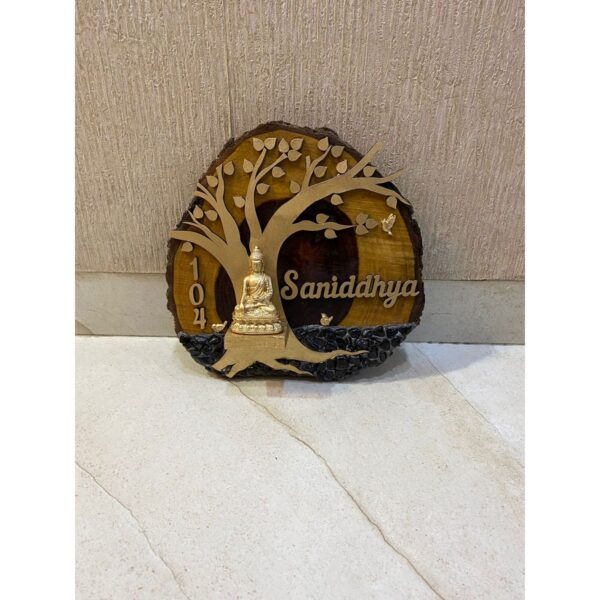 Natural Wood Log Buddha Name Plate