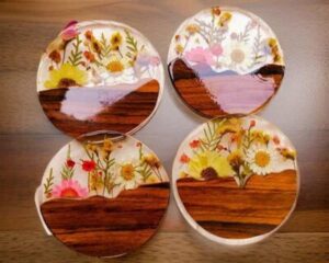 Nature Charm Custom Resin & Wood Coasters with Real Flowers