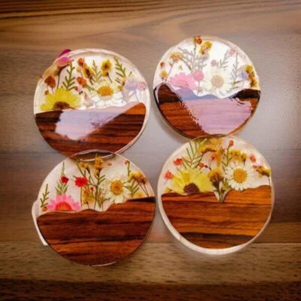 Nature Charm Custom Resin & Wood Coasters with Real Flowers