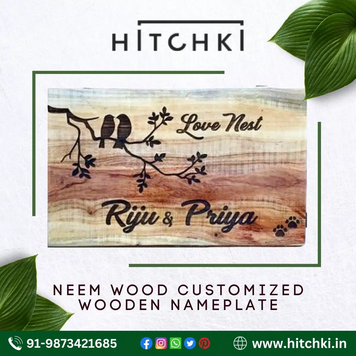 Neem Wood Wooden Nameplate Customized Hitchki