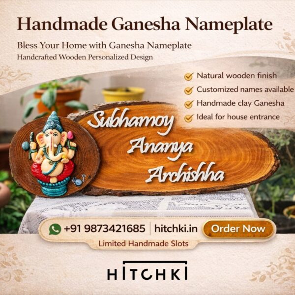 New Handmade Ganesha Wooden Nameplate – Personalized Name Plate 1