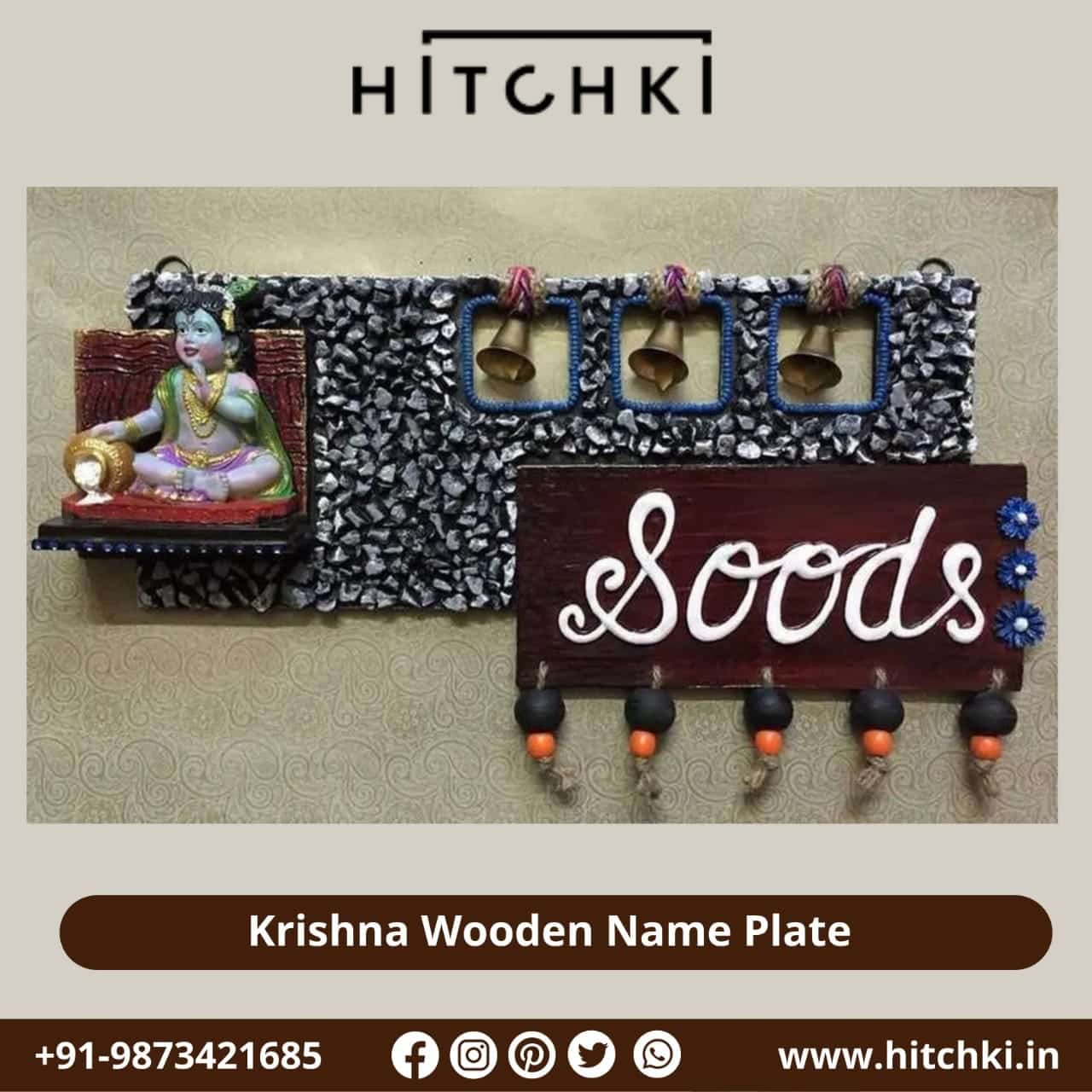 New Krishna Wooden Name Plate From Hitchki