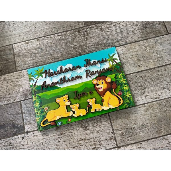 New Lion Family Jungle theme pine wood House Nameplate