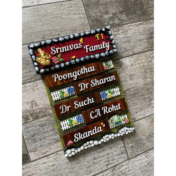 New Stones and Bricks Garden Themed Nameplate With Five Names