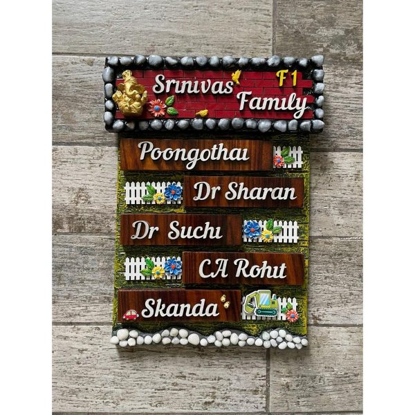 New Stones and Bricks Garden Themed Nameplate With Five Names 2