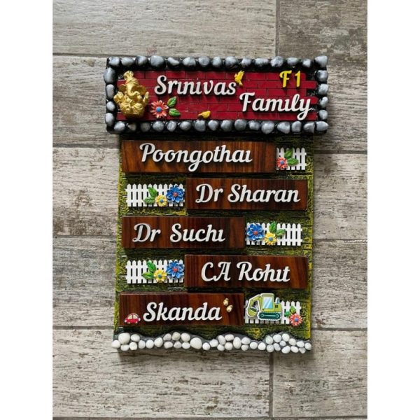 New Stones and Bricks Garden Themed Nameplate With Five Names 2 768x768