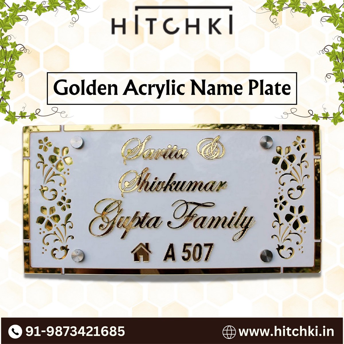 New Unique Golden Acrylic Nameplate Golden Letters