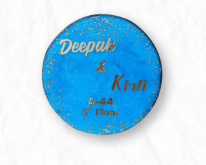 Ocean Blue with Golden Flakes Resin Nameplate