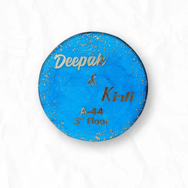 Ocean Blue with Golden Flakes Resin Nameplate