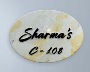 Off White and Yellow Blend Resin Coated Nameplate