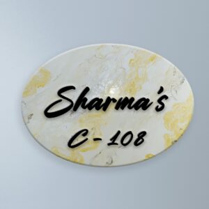 Off White and Yellow Blend Resin Coated Nameplate